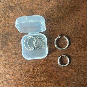 No Piercing Nose / Cartilage / Septum Silver Hoops - Spring Loaded / Fake
